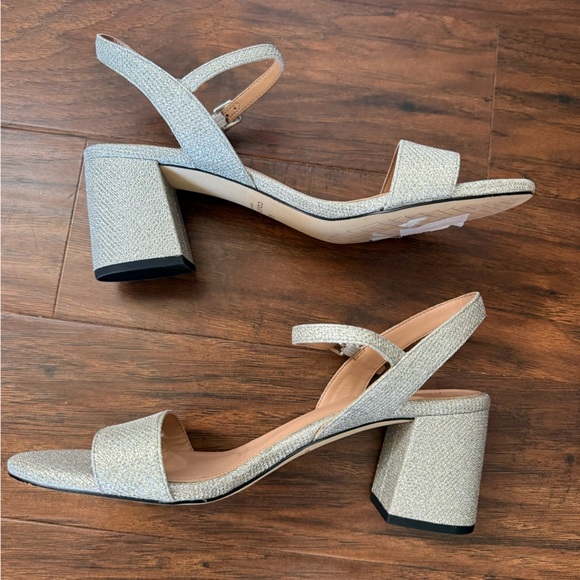 NWT Cole Haan Josie Block Heel Silver Glitter Ankle Strap Dress Sandals-Size 9B - Picture 7 of 13